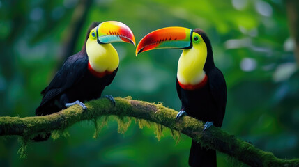 Toucan sitting on the branch in the forest