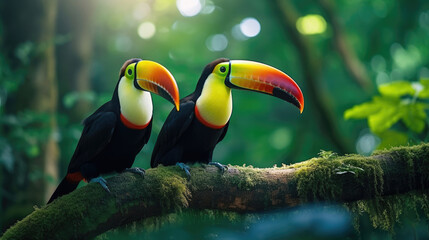 Fototapeta premium Toucan sitting on the branch in the forest