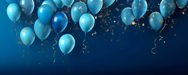 Schilderijen op glas Festive sweet blue balloons background banner celebration theme © Orkidia