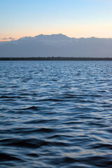 Los Flamencos National Reserve, Colombia - January 2 2023: Sunset sea close-up view romantic beautiful background