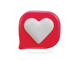 3D heart speech bubble. Love social media notification icon