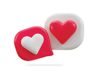 3D heart speech bubble. Love social media notification icon