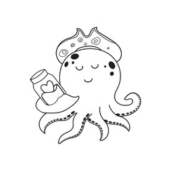 Hand drawn cute octopus with jar of heart Mascot Character Vector illustration color children cartoon