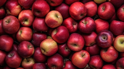 Realistic photo of a bunch of red apples. top view fruit scenery