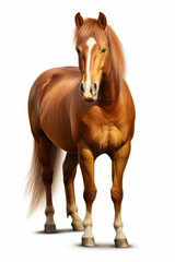 Obraz premium Brown horse standing next to white background.