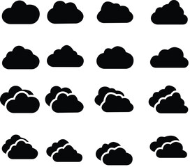 set of black Cloud icons in trendy flat style isolated on white background. Cloud web icons collection. Cloud symbol for your web site design, logo, app, UI. Cloud shapes design . Data technology icon