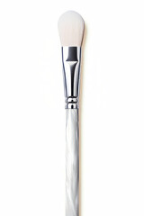 White brush with silver handle on white background.