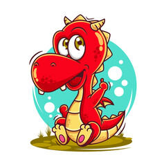 cute red dragon cartoon vector illustration