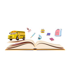3d yellow school bus cartoon sign icon