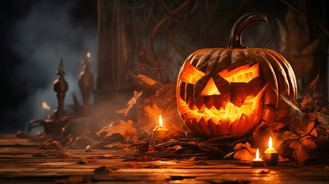 "Halloween night  background with a cemetery and pumpkins and  moon. High detailed realistic illustration
"