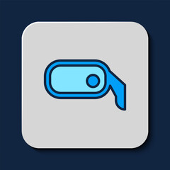 Filled outline Car rearview mirror icon isolated on blue background. Vector