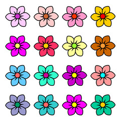Set of six petals of brightly colored flowers