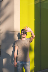 Portrait of young caucasian serene man outdoors carefree