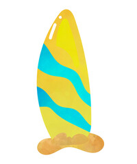 Illustration planche de surf, fond transparent