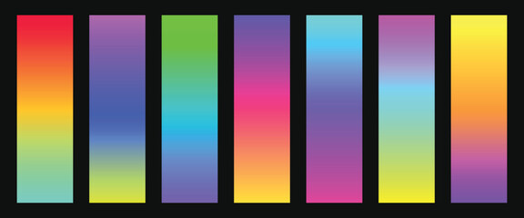 Colorful gradient palette set. Vibrant color combination background. Smooth color gradation swatches. Suitable for poster, label, screen, or color reference.