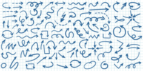 Obraz premium Arrow icon in hand drawn style. Handmade doodle vector illustration on isolated background. Cursor pointer sign business concept.