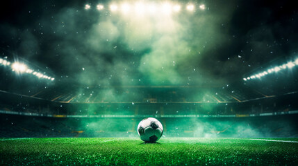 Obraz na płótnie Canvas Background image of a football stadium. There are spotlights shining on the football field.