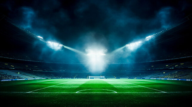 Background image of a football stadium. There are spotlights shining on the football field.