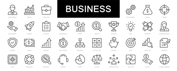 Fototapeta na wymiar Business thin line icons set. Business & Finance editable stroke icon collection. Profit, Businessman, Money symbol. Vector