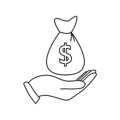 money icon vector hand holding bag of money icon  finance sign