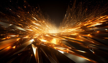 Sparks of gold on a bright background, luxury geometry-inspired gold, low poly, Sparkling Golden rays and beans. 