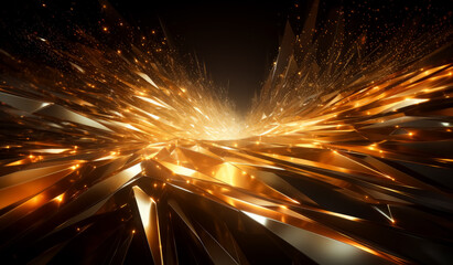 Fototapeta premium Sparks of gold on a bright background, luxury geometry-inspired gold, low poly, Sparkling Golden rays and beans. 
