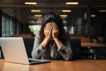 Concept Burnout Syndrome. Business Woman feels uncomfortable working. Which is caused by stress, accumulated from unsuccessful work And less resting body. Consult a specialist psychiatrist