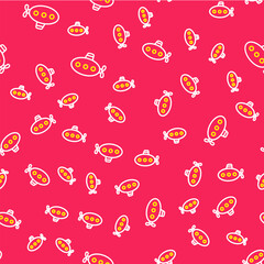 Line Submarine toy icon isolated seamless pattern on red background. Vector