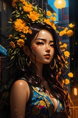 Portrait of a woman in anime art style.