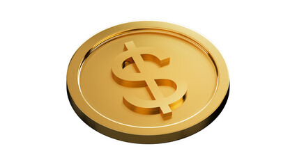 coin money Close up of precious gold dollar coin, gold glittering color. White background, 3D render.