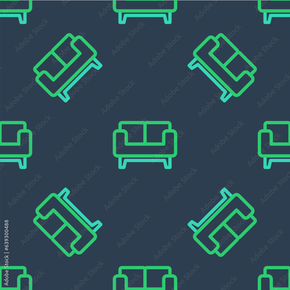 Poster line sofa icon isolated seamless pattern on blue background. vector