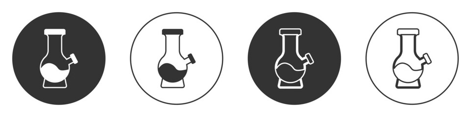 Black Glass bong for smoking marijuana or cannabis icon isolated on white background. Circle button. Vector