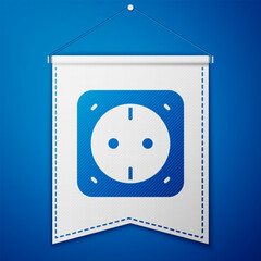 Blue Electrical outlet icon isolated on blue background. Power socket. Rosette symbol. White pennant template. Vector