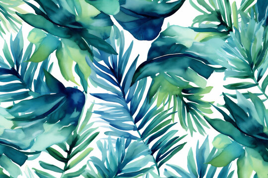 pattern trendy summer jungle leaf palm design background seamless tropical print. Generative AI.