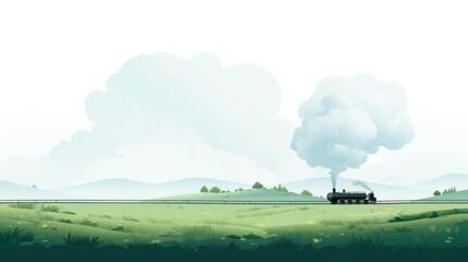 Naklejka premium Design template for steam train moving in the countryside