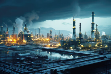Oil and gas refinery in industrial area, oil and natural gas storage tanks, the refinery industry.