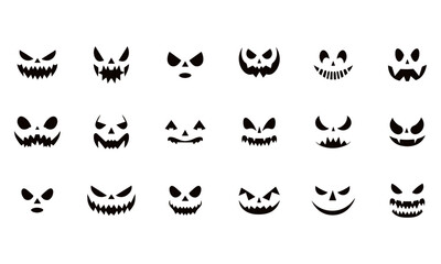Jack o lantern faces isolated, big Halloween set.  - Transparent Background, PNG