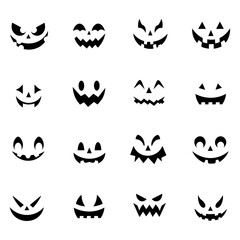 Colorful Hand-Drawn Cute Jack o' Lantern Faces: Isolated Halloween Vector Set for Kids' Seasonal Prints, Pumpkin Carving, Autumn Holidays, Party Decorations, and Decor - Transparent Background, PNG