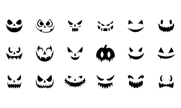 Quirky Hand-Drawn Cute Jack o' Lantern Faces: Isolated Halloween Vector Set for Kids' Seasonal Prints, Pumpkin Carving, Autumn Holidays, Party Decorations, and Decor - Transparent Background, PNG