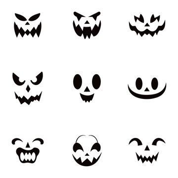 Vibrant Hand-Drawn Cute Jack o' Lantern Faces: Isolated Halloween Vector Set for Kids' Seasonal Prints, Pumpkin Carving, Autumn Holidays, Party Decorations, and Decor - Transparent Background, PNG