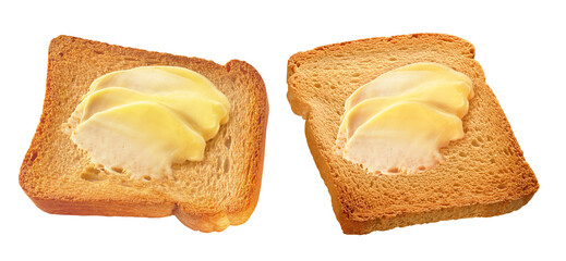 torrada com manteiga isolado em fundo transparente - fatia de pão com margarina - obrazy, fototapety, plakaty