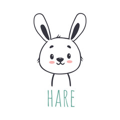funny hare in cartoon style. Forest animal. Doodle illustration of bunny head for cards, magazins, banners. Vector