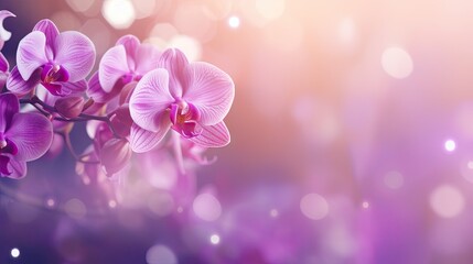 Whispers of Orchids - Luminous Bokeh Meets Delicate Petals - Nature's Canvas Backdrop Offering Empty Space for Your Text - Beautiful Orchids Bokeh Background created with Generative AI Technology