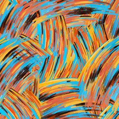 Dynamic abstract hatched marks and dashes seamless pattern. Colorful lines texture