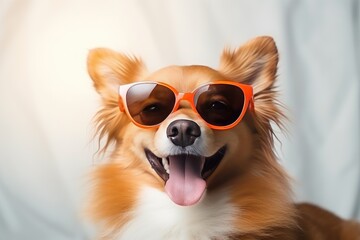 Dog in sunglasses takes on the role of a human on vacation