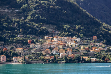 Fototapeta na wymiar Picturesque nature and small colorful villages on Lake Como in Italy