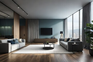 Fototapeta na wymiar Minimalist interior design of living room, Generative AI