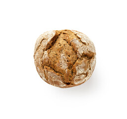 Whole wheat fresh baked bread bun isolated on white background