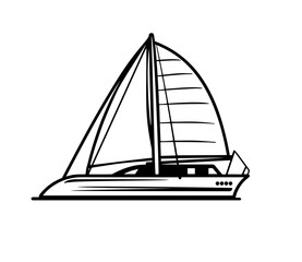 Vector Illustration of a yacht with lines drawing for logo,icon, black and white	