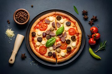 pizza with mushrooms and tomatoes